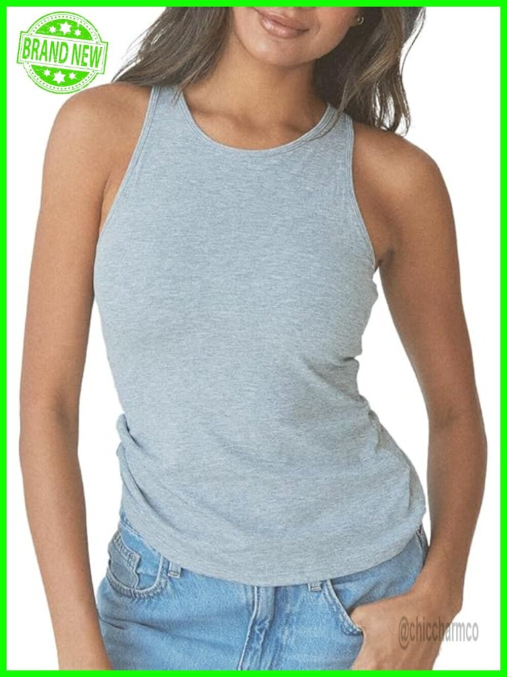 Built-In Bra Racerback Full Length Tank Top High Neck Brami for Women
